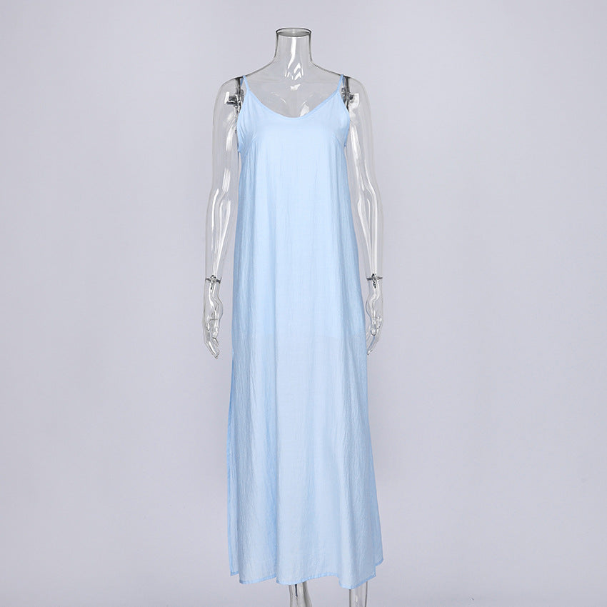 Suspender nightgown, long skirt, one-piece pajamas, comfortable and loose, can be worn outside women's loungewear - Seldom Seen Styles