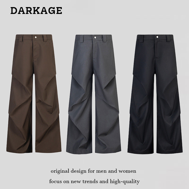 DARKAGE Deconstructed 3D Pleated Wide-Leg Trousers