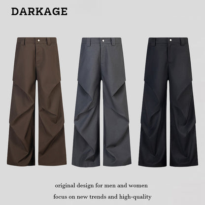DARKAGE Deconstructed 3D Pleated Wide-Leg Trousers