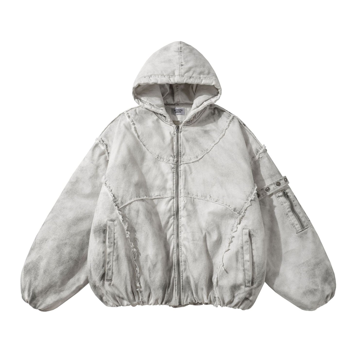 Distressed Raw Edge Washed Padded Cotton Jacket