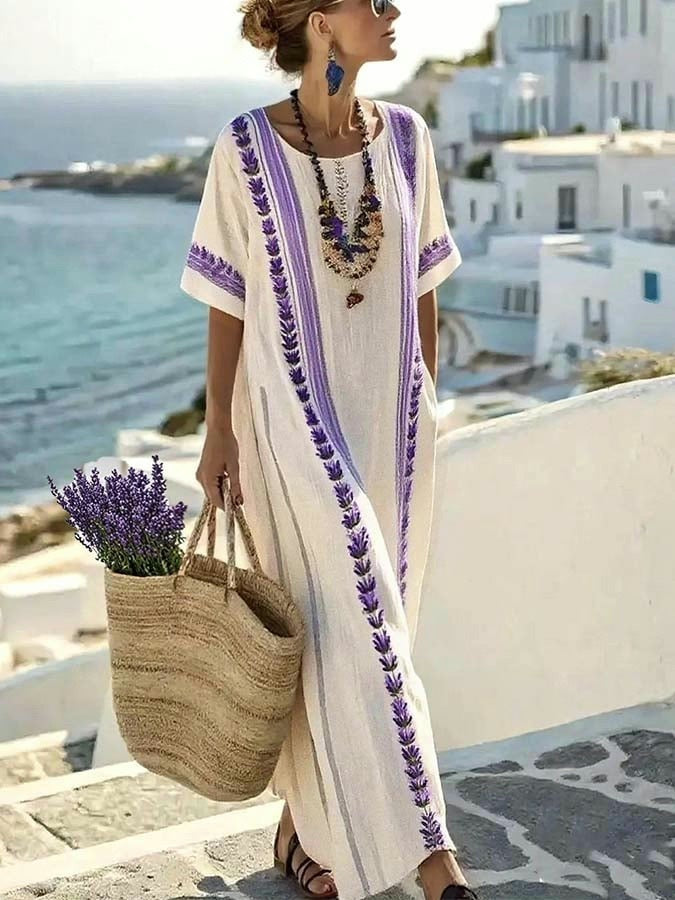 Women's Boho Linen Maxi Dress Oversized Kaftan Beach Cover Up Vacation Resort Dress