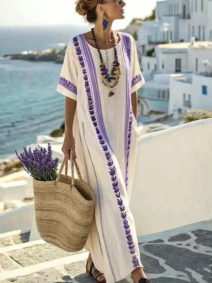 Women's Boho Linen Maxi Dress Oversized Kaftan Beach Cover Up Vacation Resort Dress