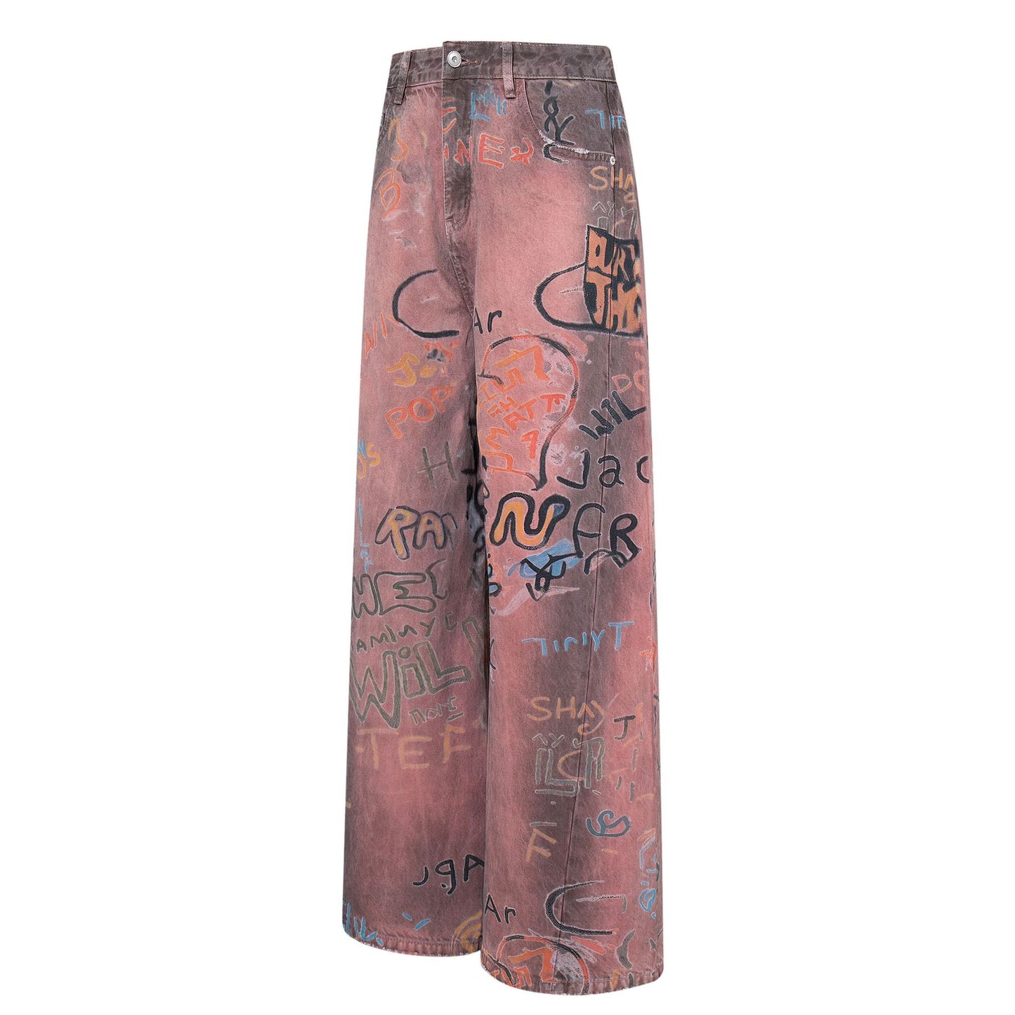 Letter Graffiti Design Loose Straight Denim Trousers Retro American Niche Streetwear Casual Spring Summer Jeans | Letter Drift