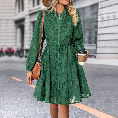 Women's Elegant Lace Mini Dress Long Sleeve Vintage Party Dress