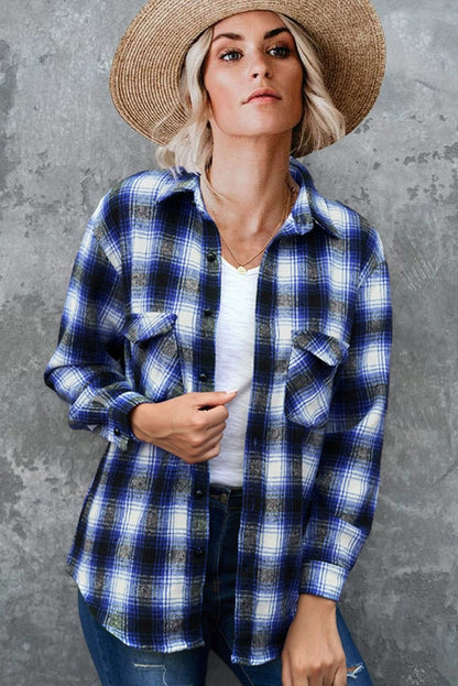 Women's Plaid Button Down Shirt Oversized Long Sleeve Flannel Shirt Jacket Casual Longline Shacket Coat