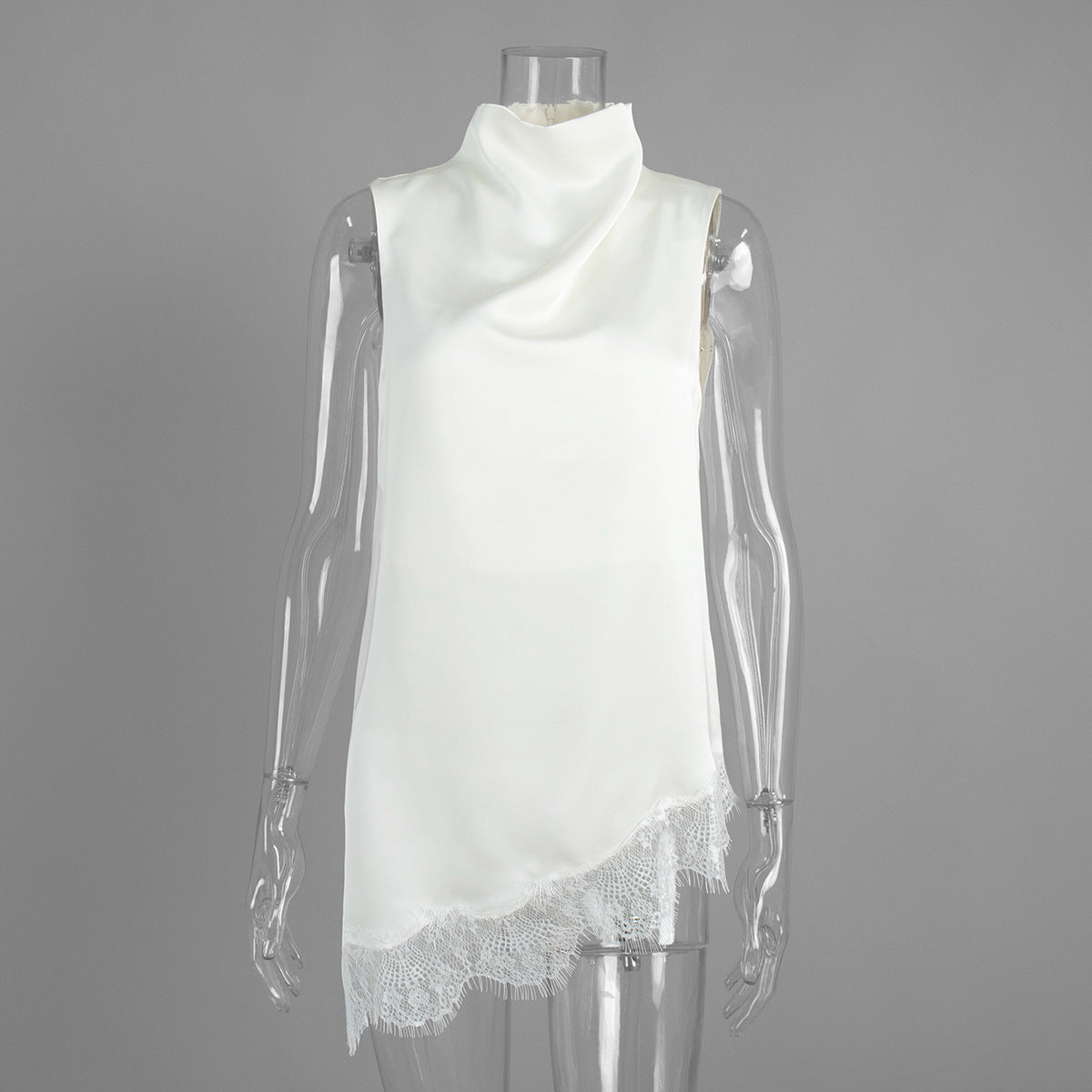 Lace lace turtleneck vest summer new irregular vest satin sleeveless top women - Seldom Seen Styles