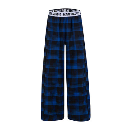 DARKAGE Plaid Wide-Leg Pants with Lettering Waistband