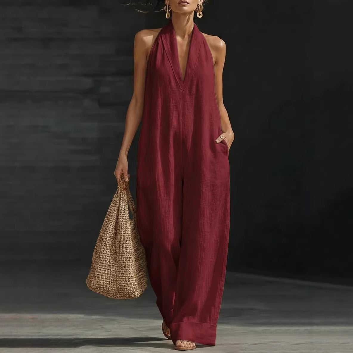 Women's Sleeveless Jumpsuit Elegant Simple Summer Casual Wide Leg Romper Vacation Outfit - Seldom Seen Styles