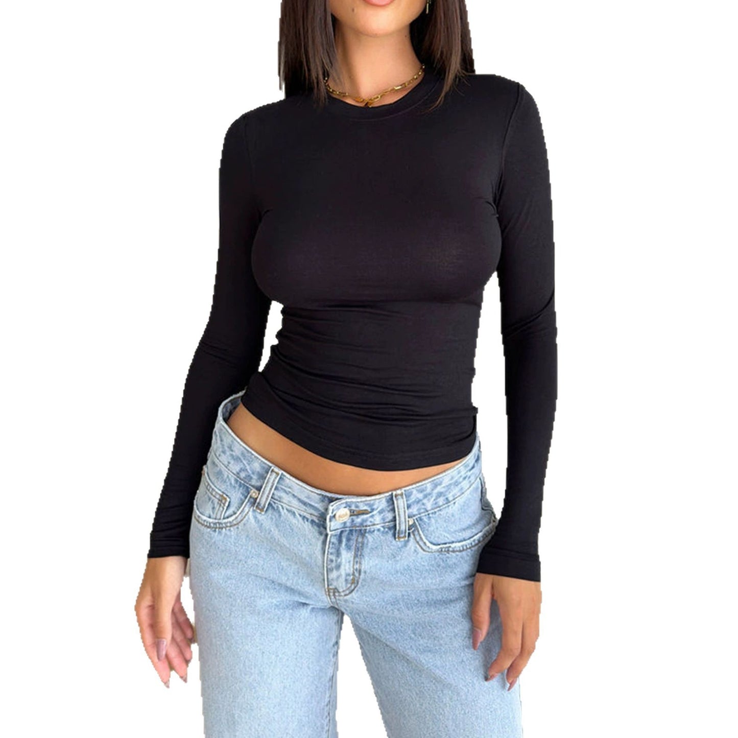 Women's Fitted Long Sleeve T Shirt Crew Neck Slim Fit Basic Tee Stretch Y2K Going Out Top