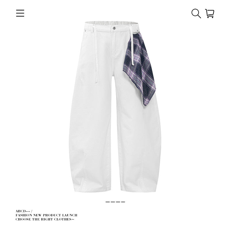 Seakoff Detachable Plaid Side-Panel Wide-Leg Jeans