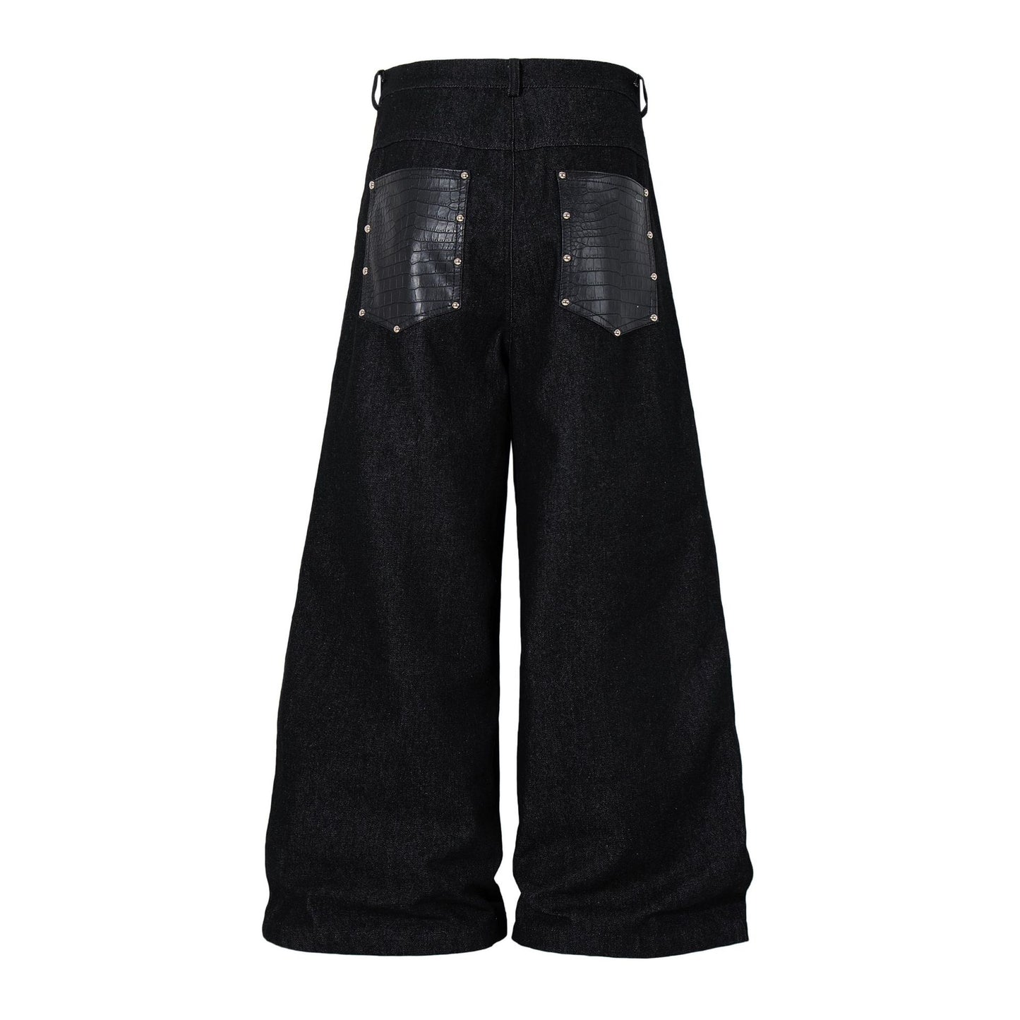 Women's American Retro Cracked Leather Splice Loose Straight Denim Pants Unisex Spring Summer Jeans | Crack Denim