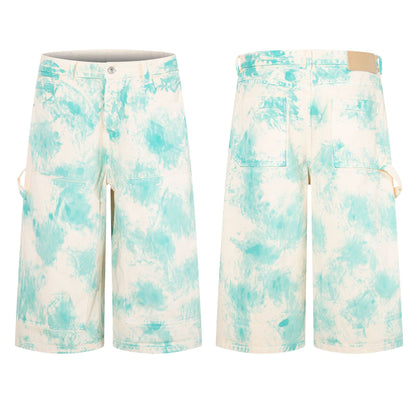 Hand-Painted Heavyweight Denim Shorts Loose Hip Hop Vintage American Street Trendy Casual Cropped Pants | Paint Shorts