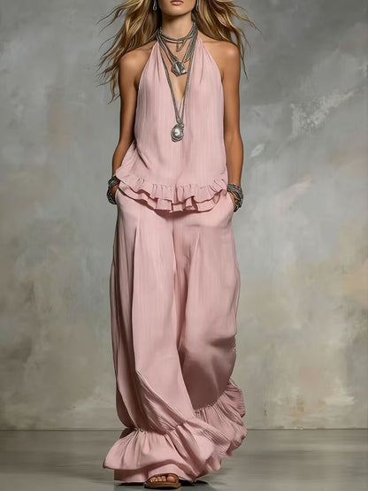 Women's V Neck Ruffle Two Piece Set Casual Loose Fit Top and Shorts Summer Outfit
