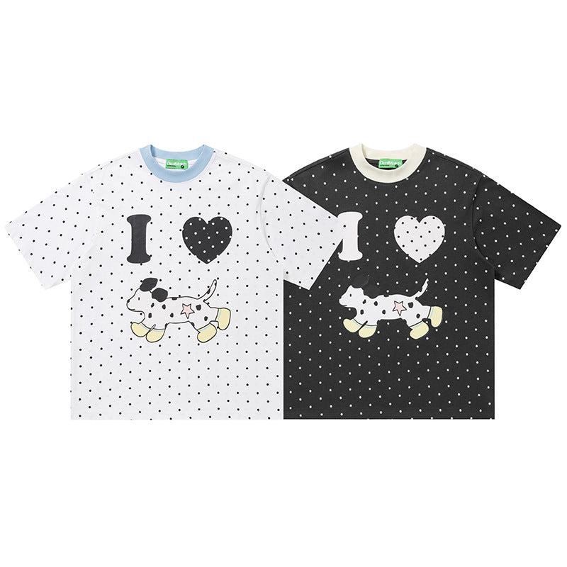 Polka Dot Dog Graphic Oversized T-Shirt Short Sleeve Crew Neck Casual Summer Couple Streetwear Tee | Polka Dog Tee