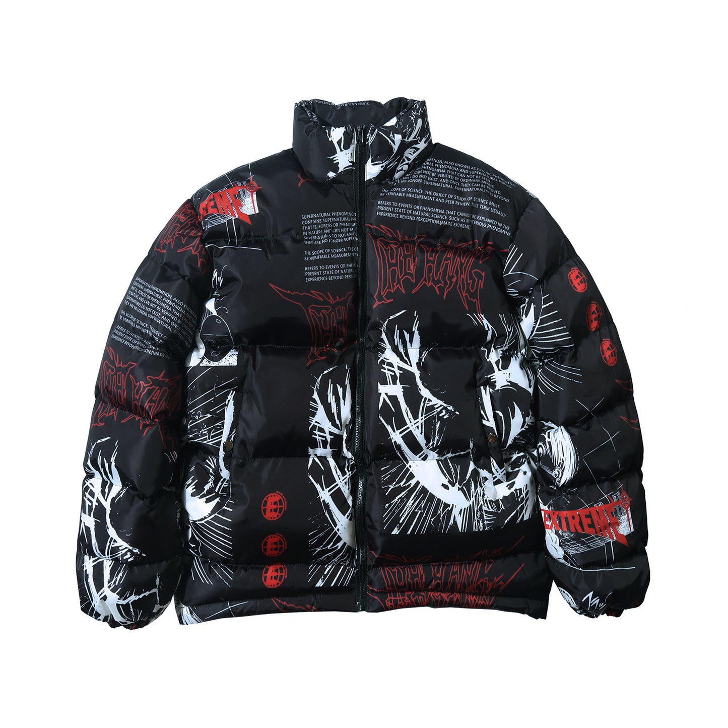 Women's Anime Full Print Thickened Puffer Cotton Jacket Street Style Couple Guochao Warm Winter Coat Unisex | Anime Puffer