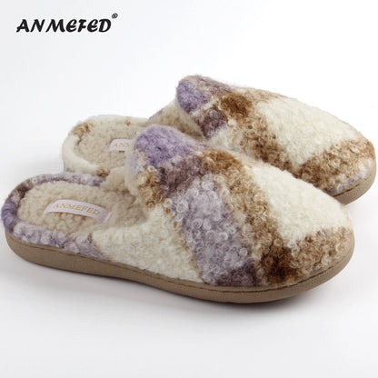 Checkered Girls House Slippers,Comfort,Wool-Like Plush Fleece Lined,in Winter Keep Warm,Slip-On for indoor