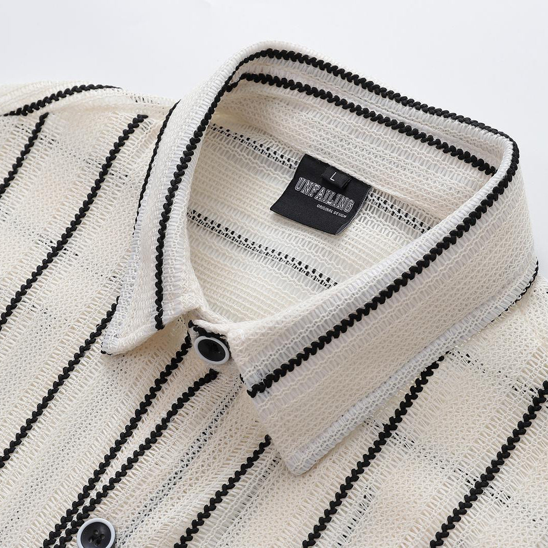 Cutout Striped Long Sleeve Shirt Unisex Loose Fit Hong Kong Retro Lazy Casual Couple Niche Streetwear Top | HK Stripe