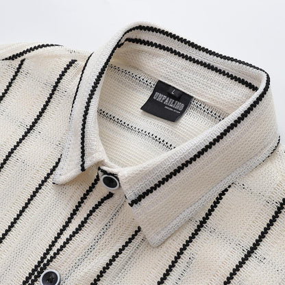 Cutout Striped Long Sleeve Shirt Unisex Loose Fit Hong Kong Retro Lazy Casual Couple Niche Streetwear Top | HK Stripe