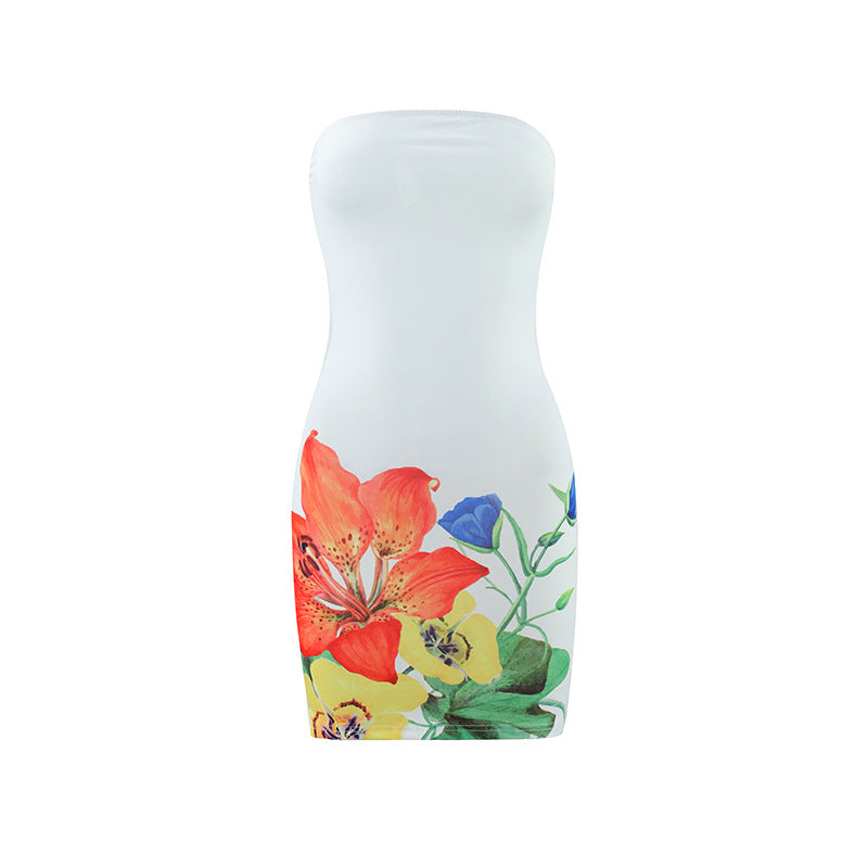 Women's Strapless Floral Mini Dress Bodycon Summer Tube Top Party Dress - Seldom Seen Styles