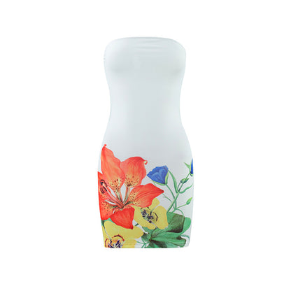 Women's Strapless Floral Mini Dress Bodycon Summer Tube Top Party Dress