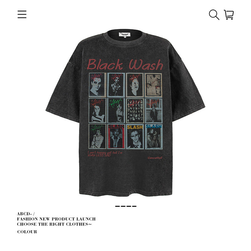 VANCARHELL 16-Grid Cartoon Avatars Graphic Tee
