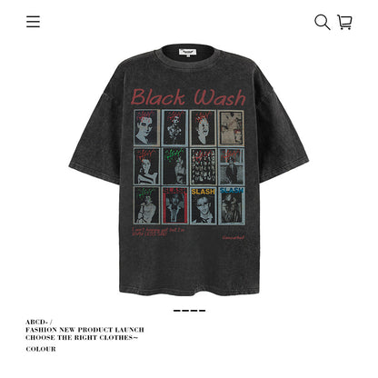 VANCARHELL 16-Grid Cartoon Avatars Graphic Tee