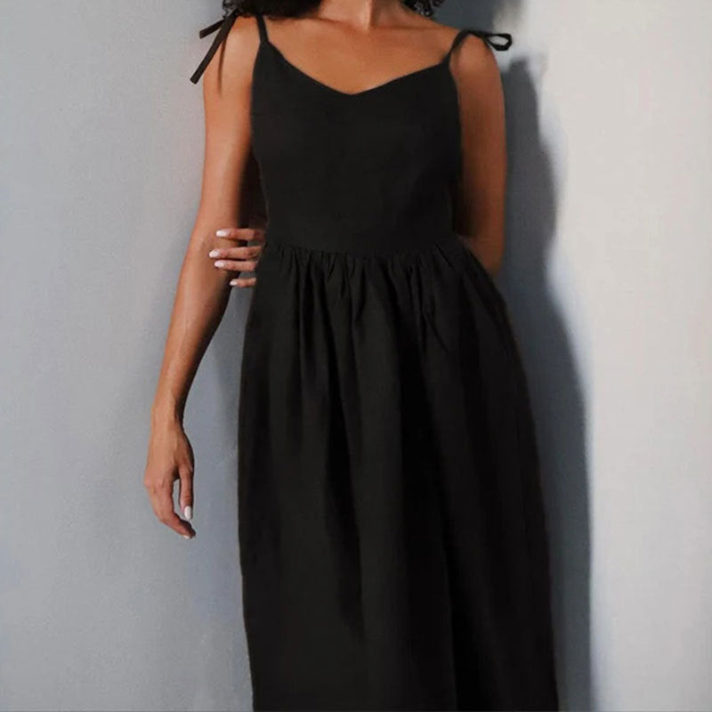 Women's One Shoulder Linen Midi Dress High Waist Elegant Vacation Sundress - Seldom Seen Styles