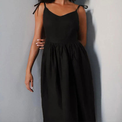 Women's One Shoulder Linen Midi Dress High Waist Elegant Vacation Sundress