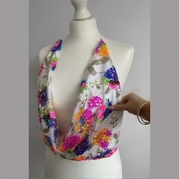 New sexy V backless casual sequins floral temperament neck fashion sling vest - Seldom Seen Styles