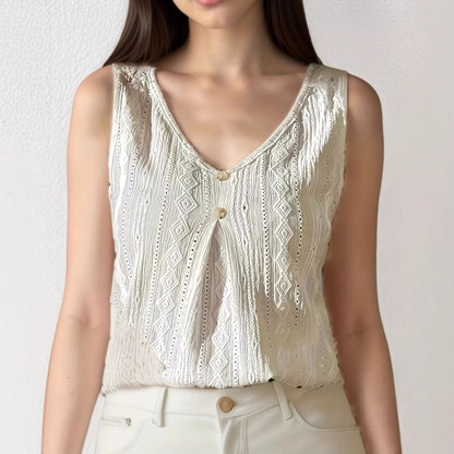 Women's Sleeveless V Neck Blouse Button Front Tank Top Casual Loose Fit Summer Tunic Top