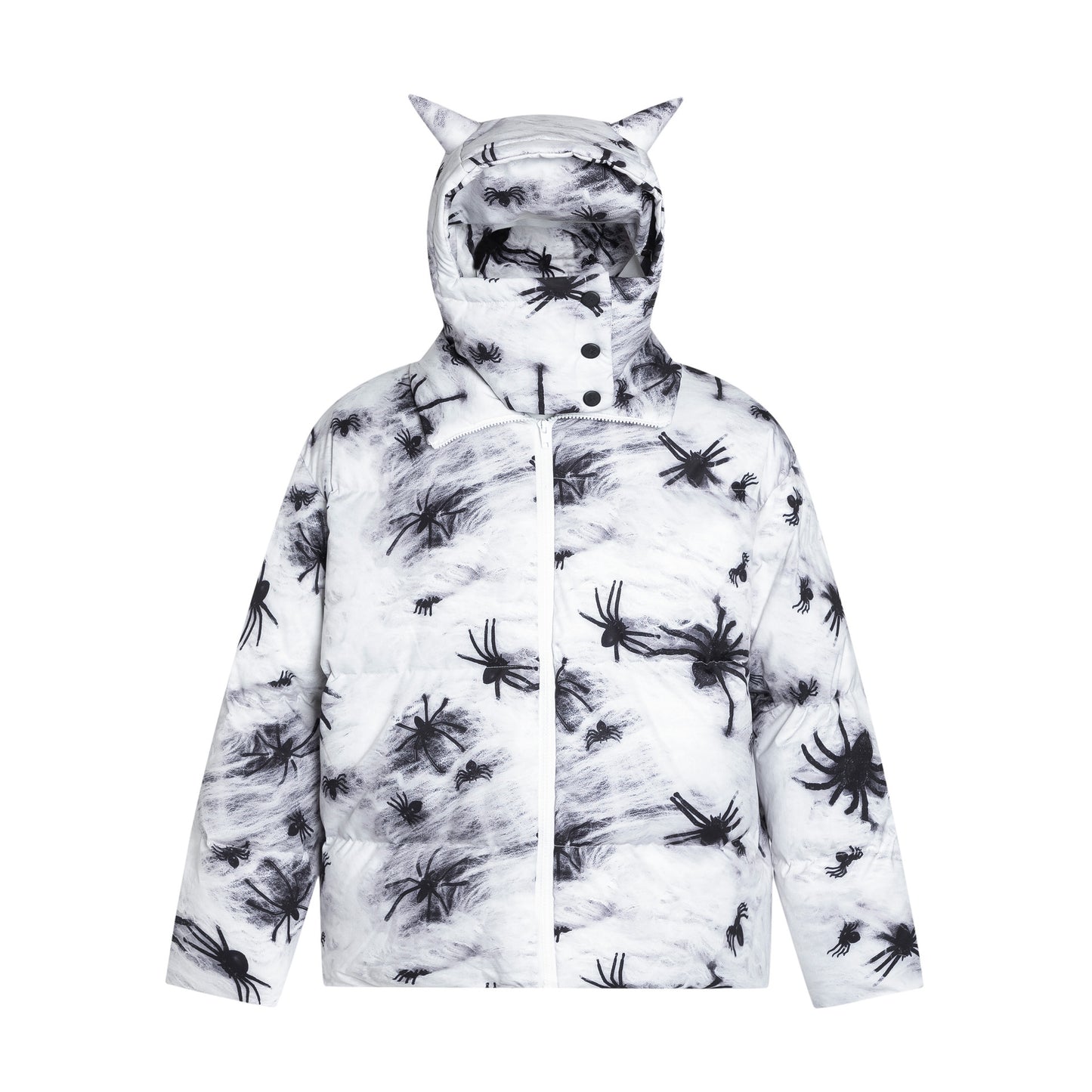 Women's American Street Masked Neckline Hooded Puffer Cotton Jacket Thickened Oversized Winter Coat Unisex Couple | Mask Hood Puffer