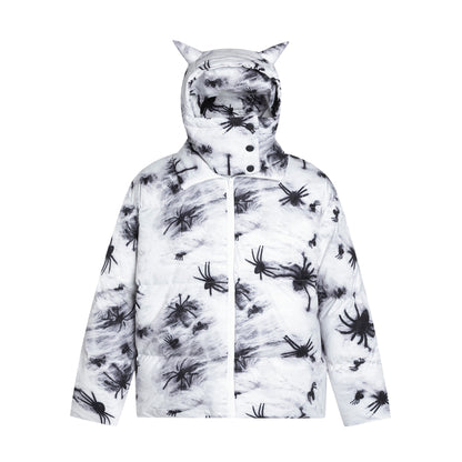 Women's American Street Masked Neckline Hooded Puffer Cotton Jacket Thickened Oversized Winter Coat Unisex Couple | Mask Hood Puffer