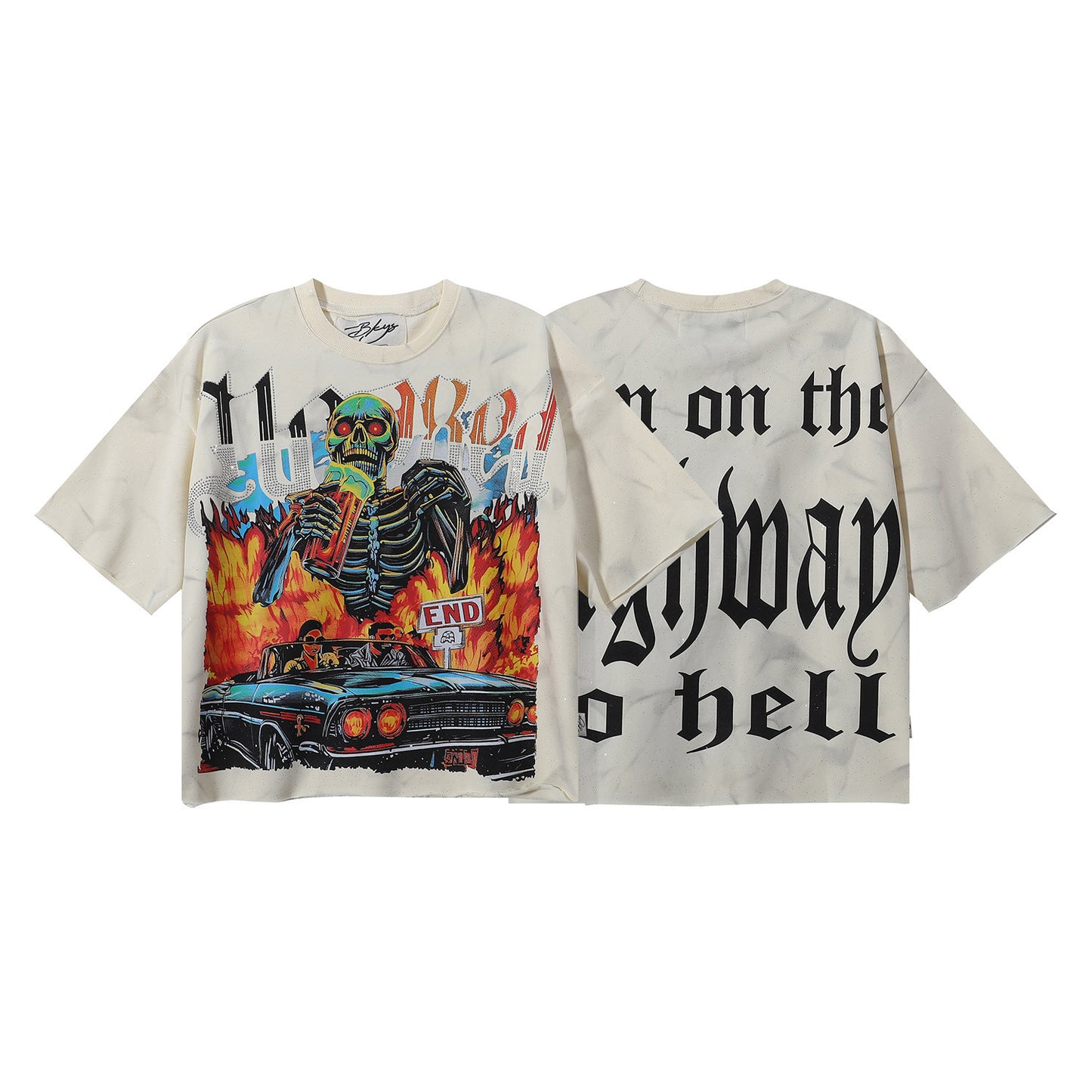 DARKAGE Skull Biker Lightning Vintage Washed Heavyweight Tee