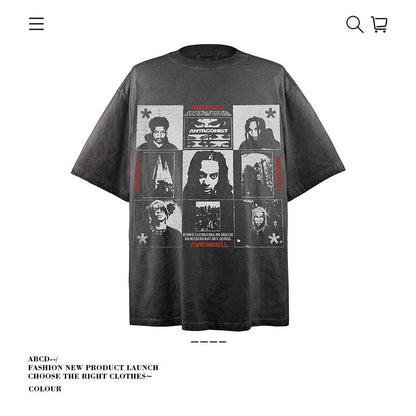VANCARHELL 16-Grid Cartoon Avatars Graphic Tee