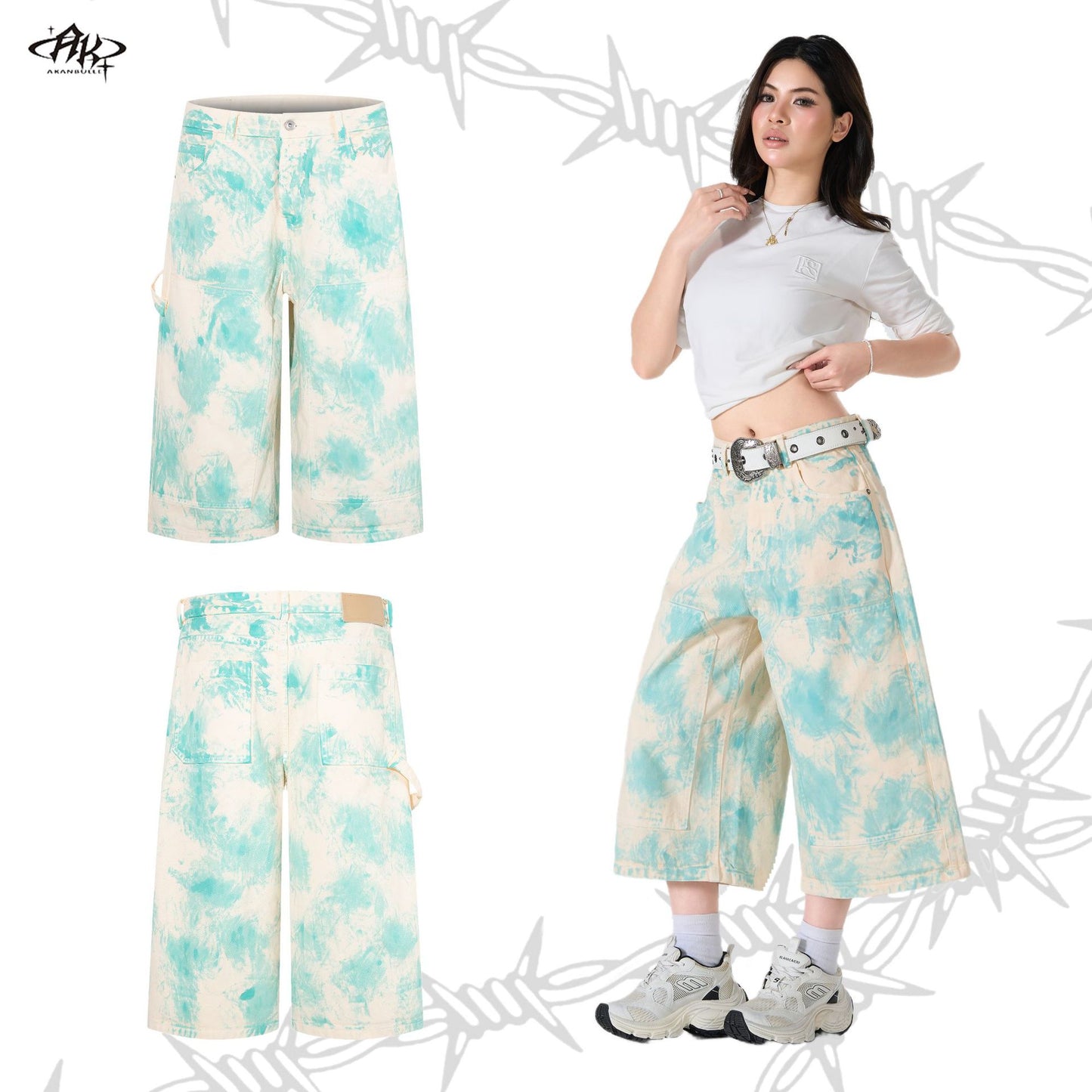 Hand-Painted Heavyweight Denim Shorts Loose Hip Hop Vintage American Street Trendy Casual Cropped Pants | Paint Shorts