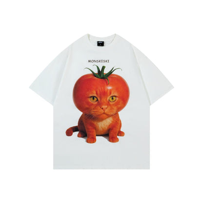 Graphic Print Short Sleeve T-Shirt Oversized Loose Fit Cotton Casual Streetwear Hip Hop Couple Summer Tee | Meow Tee