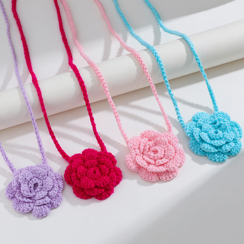 Women's Handmade Woven Flower Choker Necklace Colorful Boho Beach Vacation Summer Jewelry