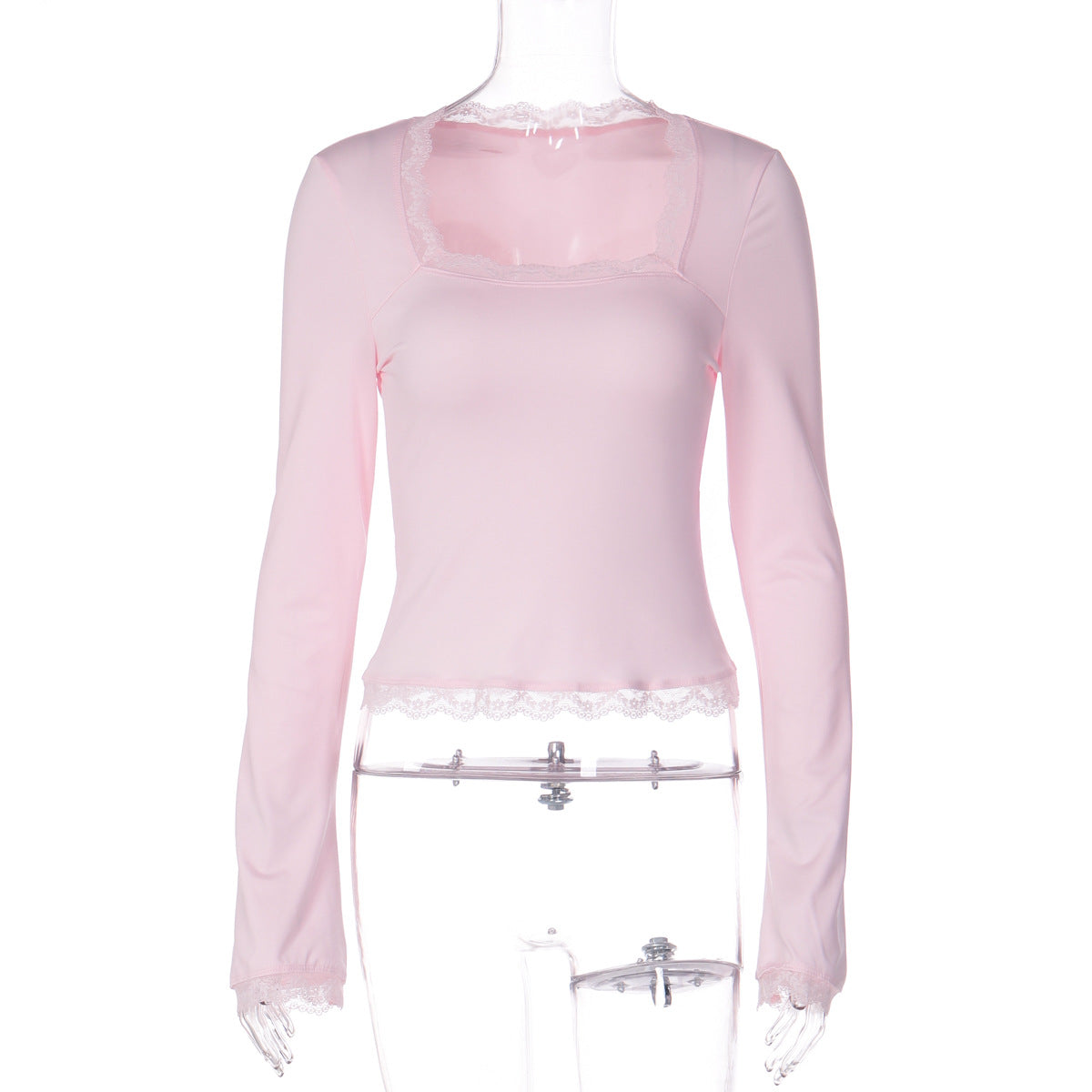 New Fashion Lace Edge Square Neck Long Sleeve Slim-fit Versatile Women's Top - Seldom Seen Styles