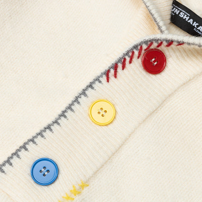 Women's Embroidered Knit Hoodie Colorful Button Placket Oversized Casual Korean Niche Pullover Sweater Autumn | Good Button