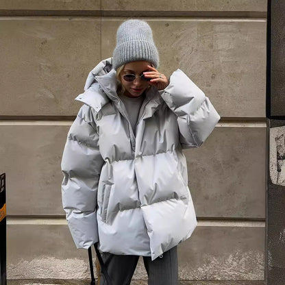 Women's 2025 Autumn Winter Europe America Loose Cotton Puffer Jacket Oversized Casual Unisex Coat 8 Colors | Color Pop Puffer