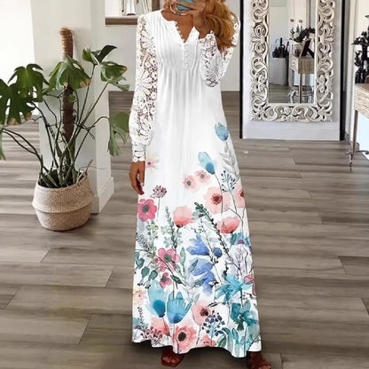 Women's Lace Maxi Dress Long Sleeve Boho Spring Summer Casual Dress