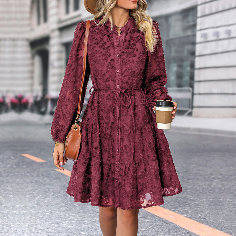 Women's Elegant Lace Mini Dress Long Sleeve Vintage Party Dress