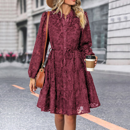 Women's Elegant Lace Mini Dress Long Sleeve Vintage Party Dress