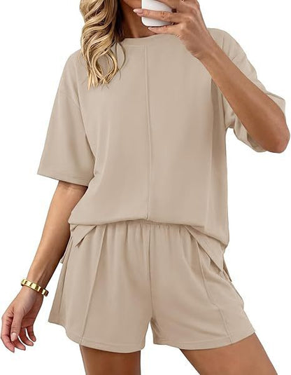 Women's Two Piece Shorts Set Casual Lounge Set Oversized T Shirt and Shorts Matching Set Summer Outfit