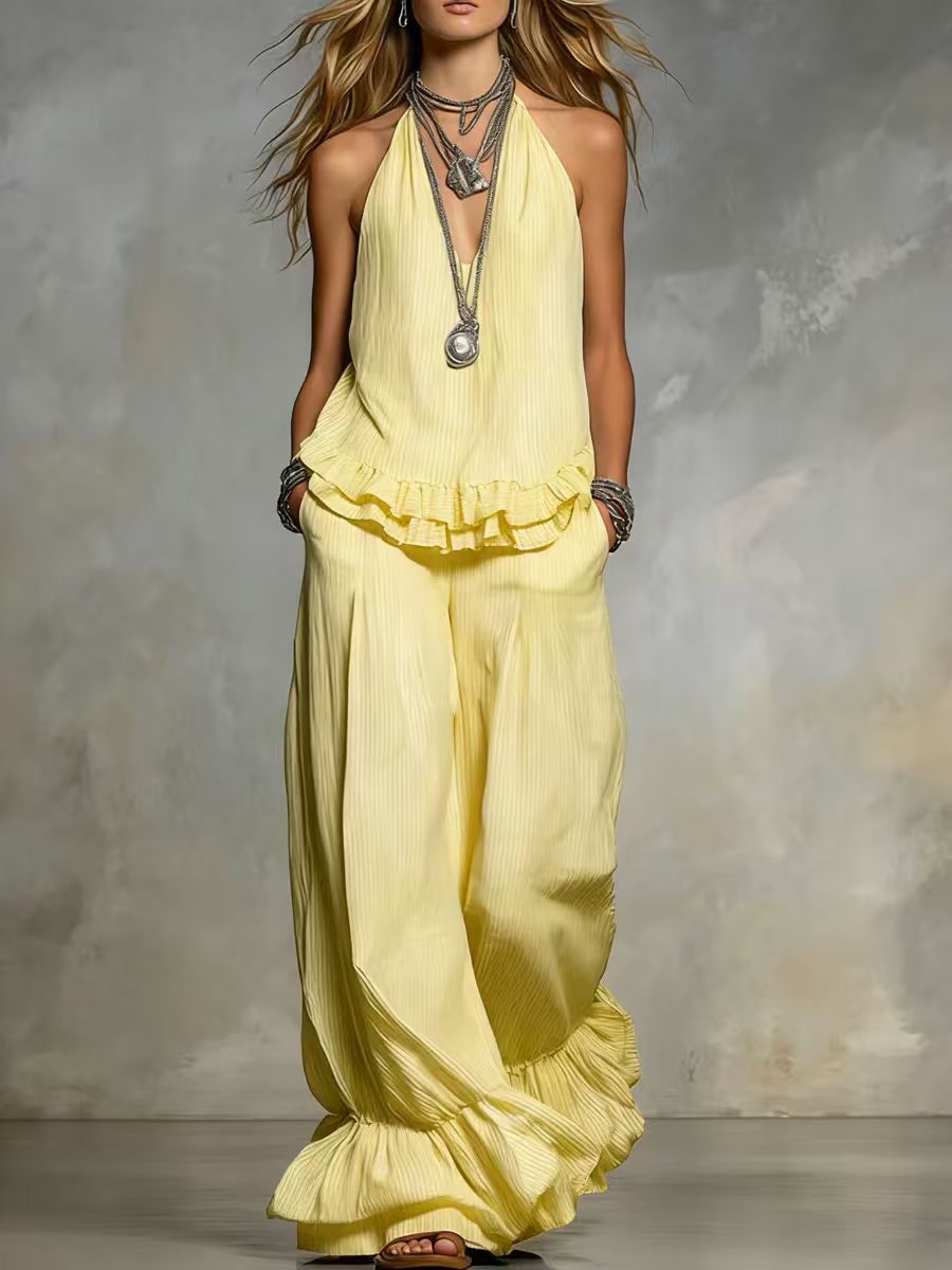 Women's V Neck Ruffle Two Piece Set Casual Loose Fit Top and Shorts Summer Outfit - Seldom Seen Styles