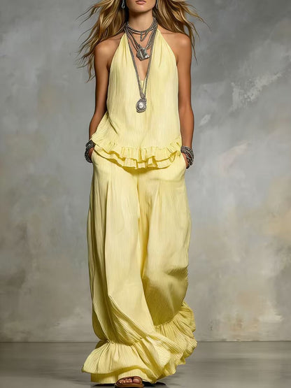Women's V Neck Ruffle Two Piece Set Casual Loose Fit Top and Shorts Summer Outfit