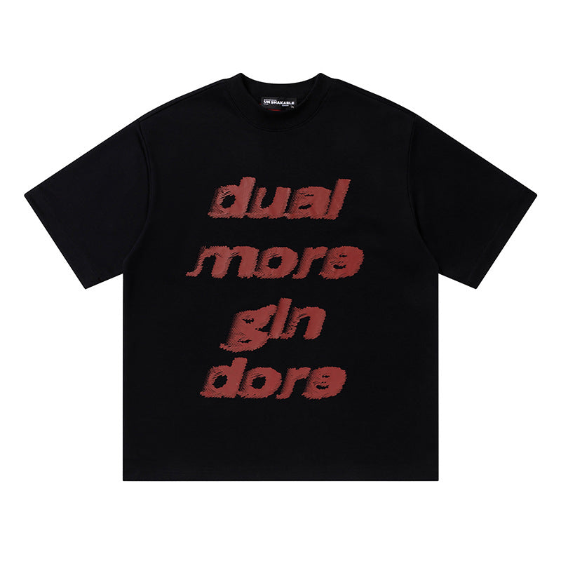 Dual More Gin Dore Graphic Oversized T-Shirt Contrast Cuff Crew Neck Casual Summer Streetwear Tee | Dual More Tee