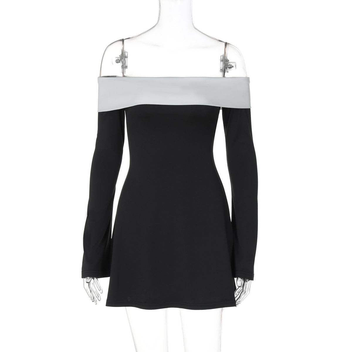 French fashion classic contrasting color laminated chest wrap long sleeve slim temperament style dress women - Seldom Seen Styles