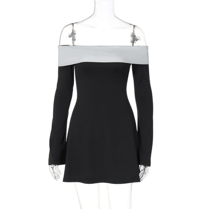 Französisches Mode-Classic, kontrastfarben laminiertes Wickelkleid mit langen Ärmeln, schlankem Schnitt und Temperament für Damen