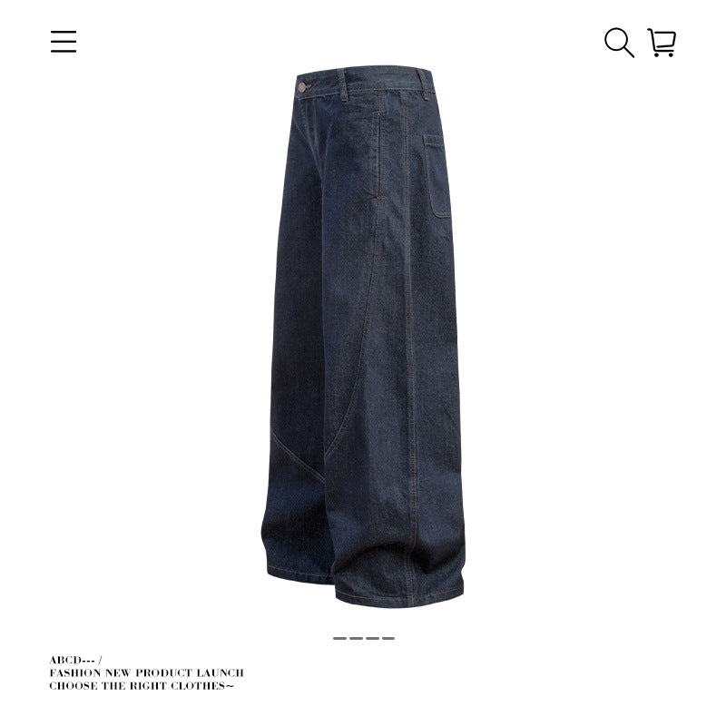 Curved Seam Wide-Leg Denim Pants